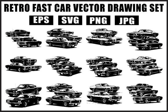 Download Retro Black Car Vector Pack - Black Collection