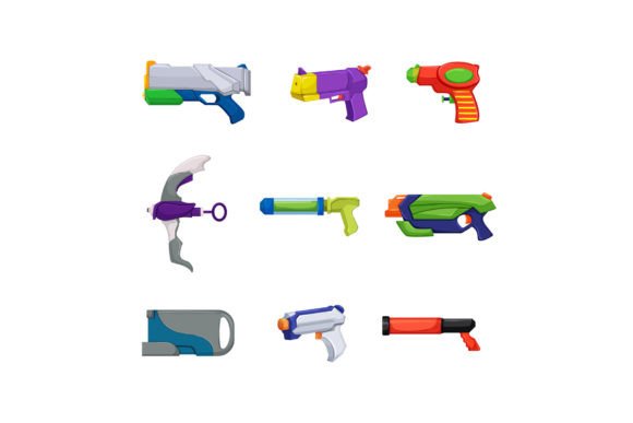 Download Water Gun Toy Set Cartoon Vector Set - Cartoon Collection
