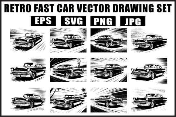 Download Retro Black &amp; White Car SVG Pack - Black Collection