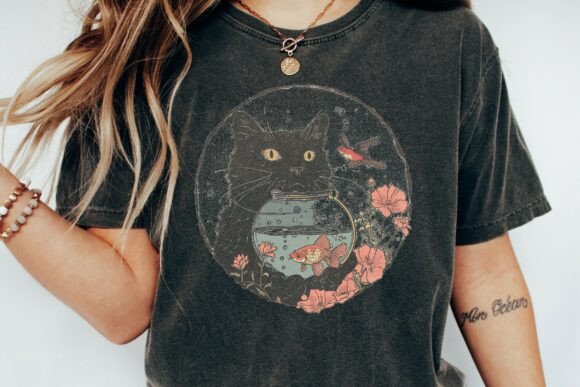 Download Black Cat Goldfish Nature Art Png - Black Collection