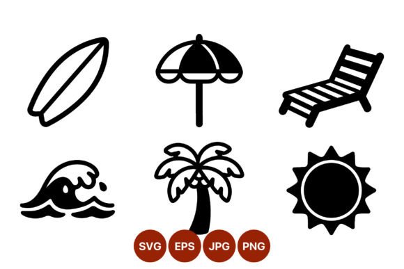 Download Beach Icons Surfboard Palm Sun Wave - Premium Resources