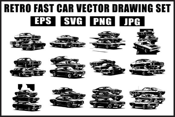 Download Retro Black Car Vector Pack - Black Collection