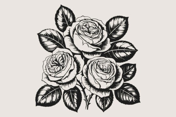 Download Vintage Black and White Rose Bouquet SVG - Black Collection