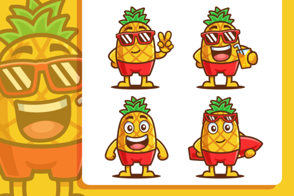 Download Pineapple Summer Cartoon Character Set - Cartoon Collection