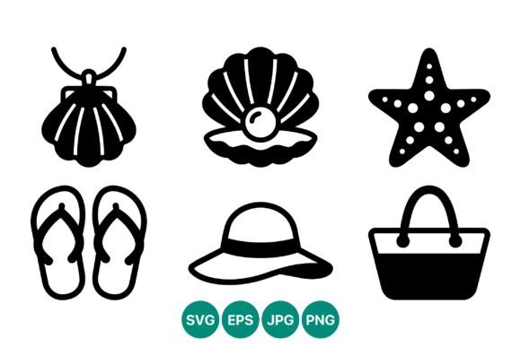 Download Beach Icons Black White Vector Art - Premium Resources