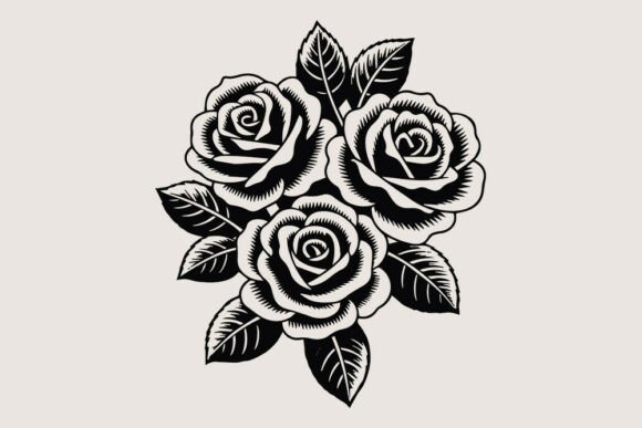 Download Vintage Black and White Rose Bouquet SVG - Black Collection