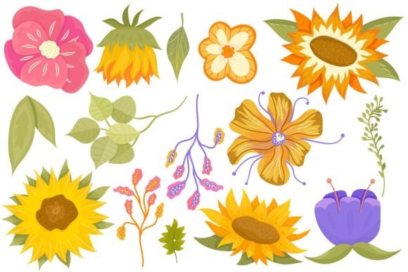 Download Summer Vector Cartoon Set of Flowers - Cartoon Collection