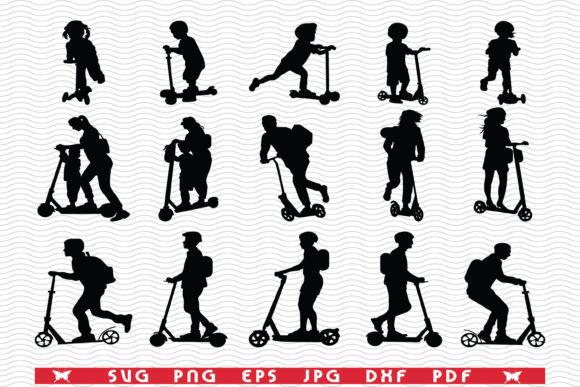 Download Scooter Riding, Black Silhouettes, Icons - Black Collection