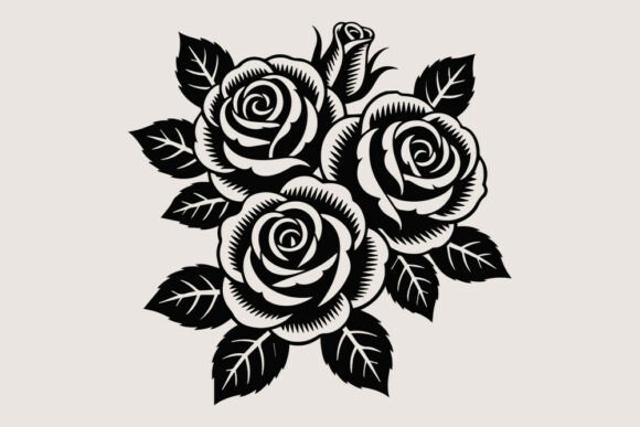Download Vintage Black and White Rose Bouquet SVG - Black Collection