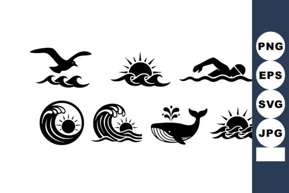 Download Ocean Wildlife Waves Icons Set - Premium Resources