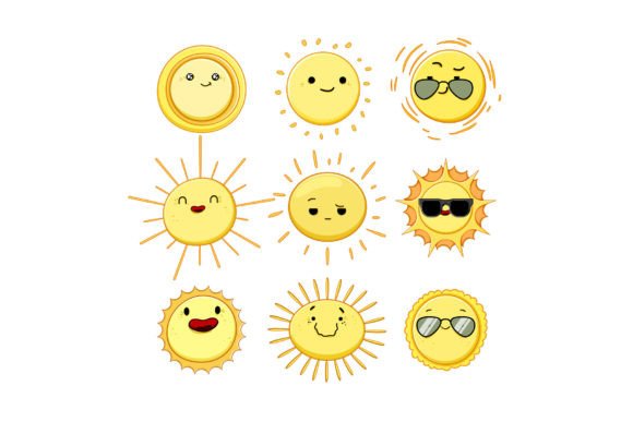 Download Sun Character Set Cartoon Vector Illustr - Cartoon Collection