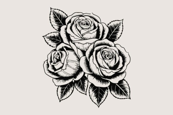 Download Vintage Black and White Rose Bouquet SVG - Black Collection