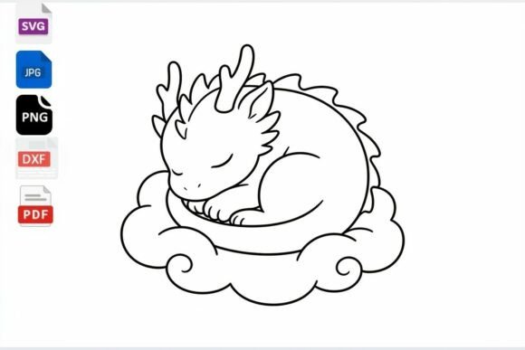 Download Cute Sleeping Dragon Outline SVG Clipart - Outline svg clipart Collection