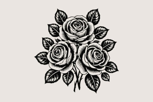 Download Vintage Black and White Rose Bouquet SVG - Black Collection