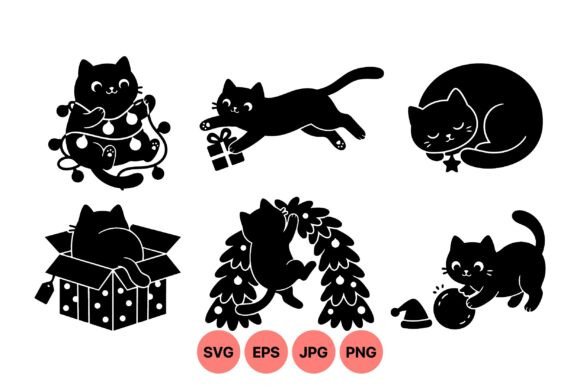 Download Cute Black Cat Holiday SVG Set - Black Collection